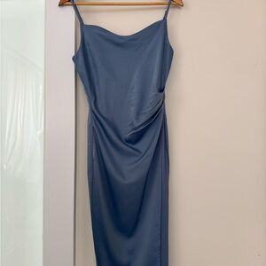 Lulu's Blue Ruched Sheath Midi Dress